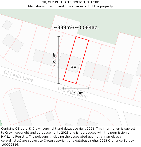 38, OLD KILN LANE, BOLTON, BL1 5PD: Plot and title map