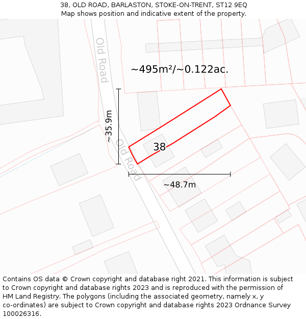 38, OLD ROAD, BARLASTON, STOKE-ON-TRENT, ST12 9EQ: Plot and title map