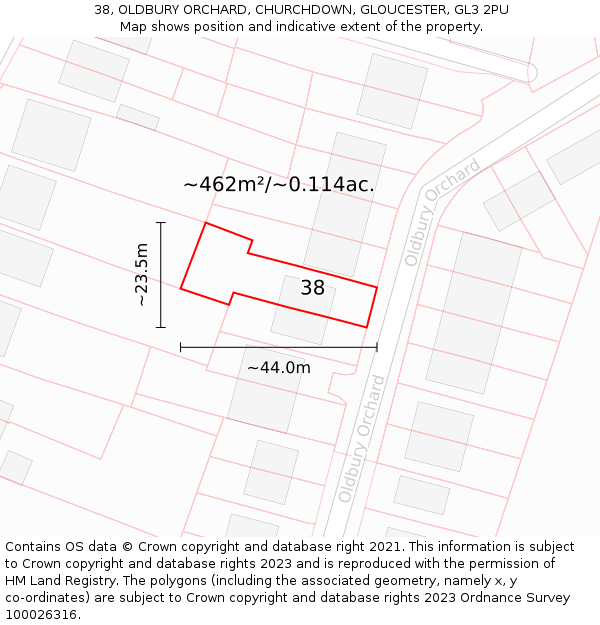 38, OLDBURY ORCHARD, CHURCHDOWN, GLOUCESTER, GL3 2PU: Plot and title map