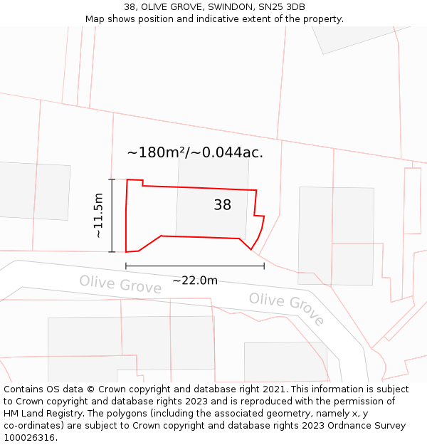 38, OLIVE GROVE, SWINDON, SN25 3DB: Plot and title map