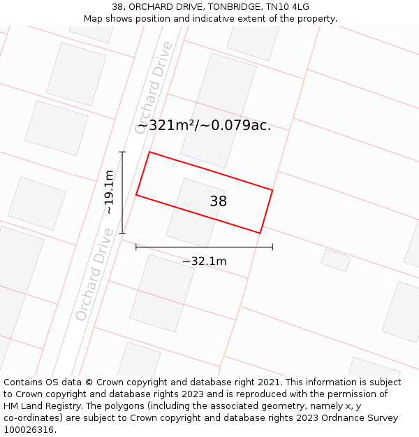 38, ORCHARD DRIVE, TONBRIDGE, TN10 4LG: Plot and title map