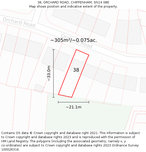 38, ORCHARD ROAD, CHIPPENHAM, SN14 0BE: Plot and title map