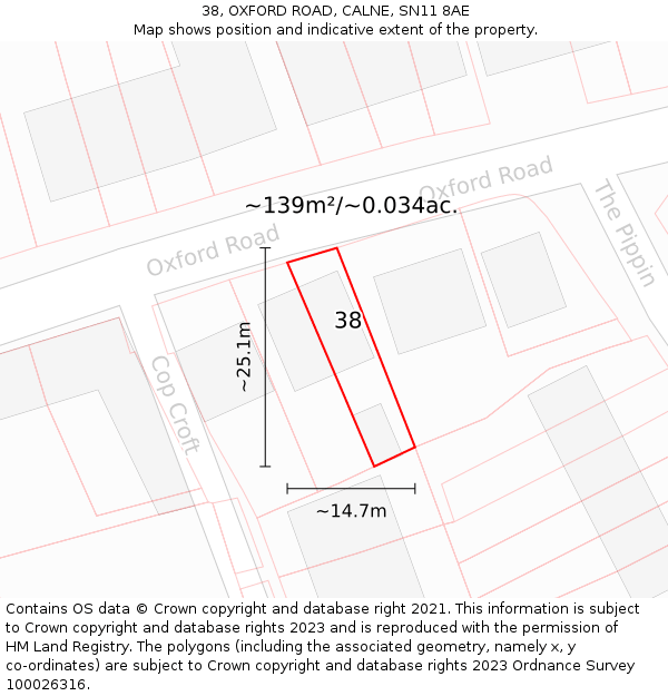 38, OXFORD ROAD, CALNE, SN11 8AE: Plot and title map