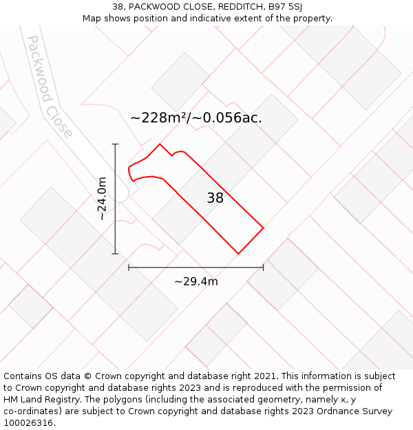 38, PACKWOOD CLOSE, REDDITCH, B97 5SJ: Plot and title map