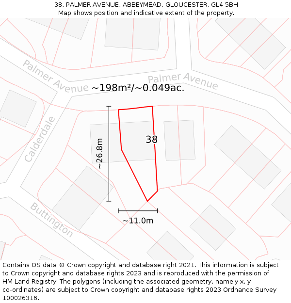 38, PALMER AVENUE, ABBEYMEAD, GLOUCESTER, GL4 5BH: Plot and title map