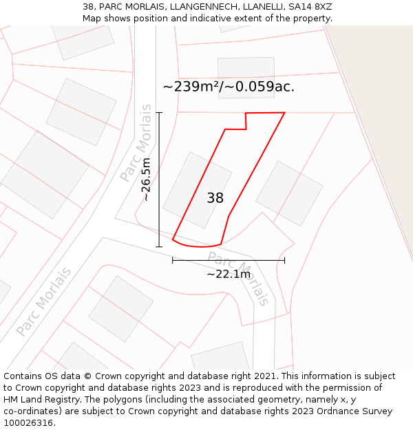 38, PARC MORLAIS, LLANGENNECH, LLANELLI, SA14 8XZ: Plot and title map