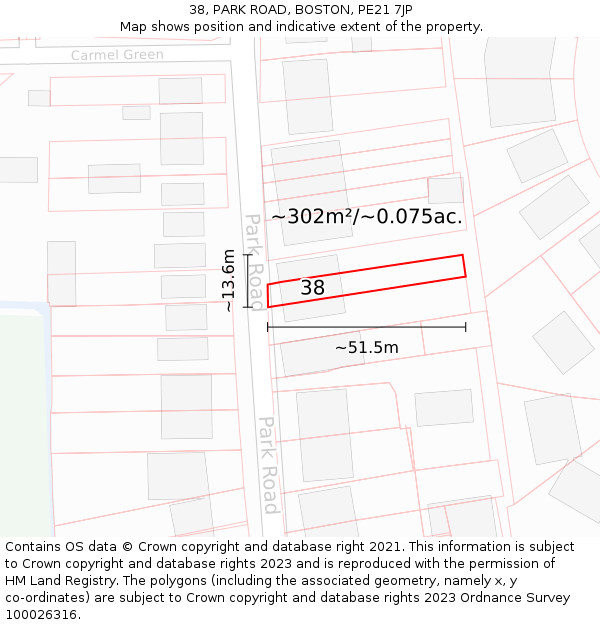 38, PARK ROAD, BOSTON, PE21 7JP: Plot and title map