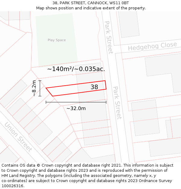 38, PARK STREET, CANNOCK, WS11 0BT: Plot and title map