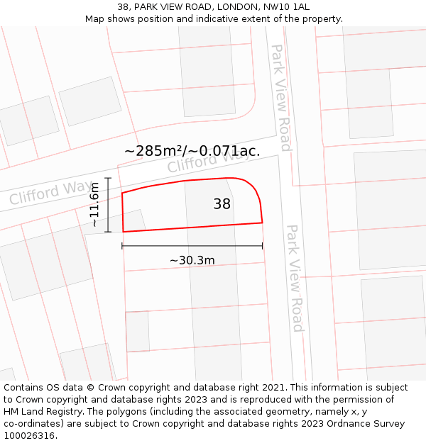 38, PARK VIEW ROAD, LONDON, NW10 1AL: Plot and title map