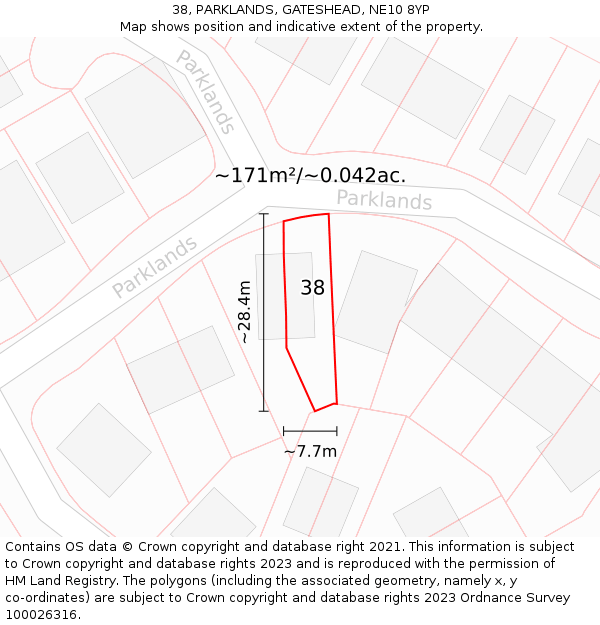 38, PARKLANDS, GATESHEAD, NE10 8YP: Plot and title map