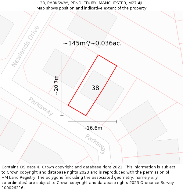 38, PARKSWAY, PENDLEBURY, MANCHESTER, M27 4JL: Plot and title map