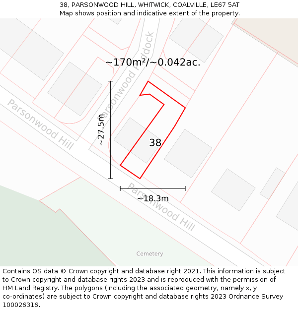 38, PARSONWOOD HILL, WHITWICK, COALVILLE, LE67 5AT: Plot and title map