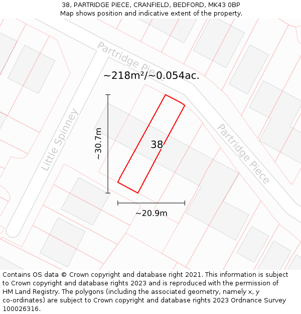 38, PARTRIDGE PIECE, CRANFIELD, BEDFORD, MK43 0BP: Plot and title map