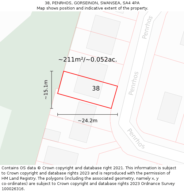 38, PENRHOS, GORSEINON, SWANSEA, SA4 4PA: Plot and title map