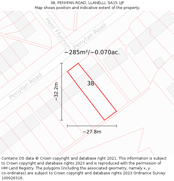 38, PENYFAN ROAD, LLANELLI, SA15 1JP: Plot and title map