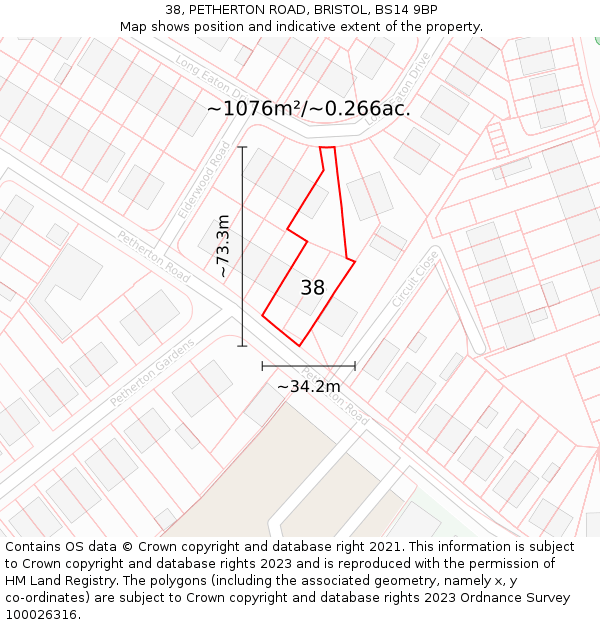 38, PETHERTON ROAD, BRISTOL, BS14 9BP: Plot and title map