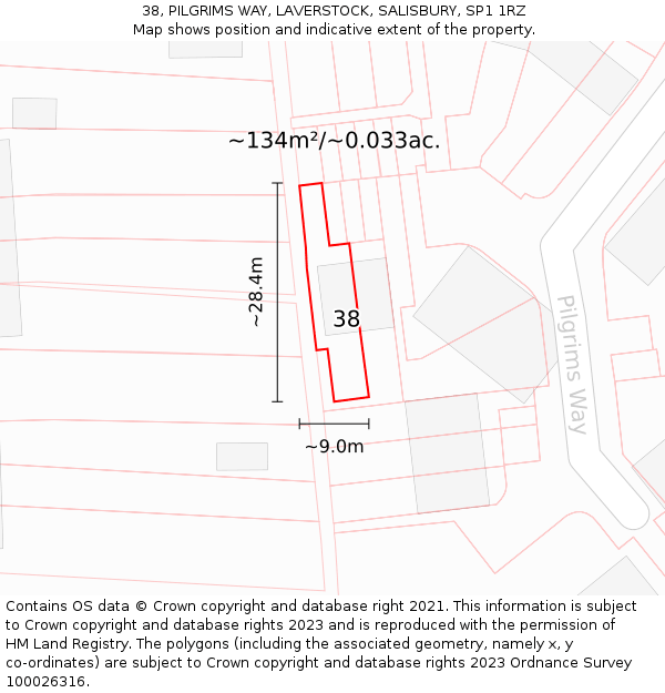 38, PILGRIMS WAY, LAVERSTOCK, SALISBURY, SP1 1RZ: Plot and title map
