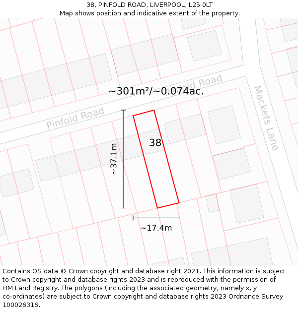 38, PINFOLD ROAD, LIVERPOOL, L25 0LT: Plot and title map