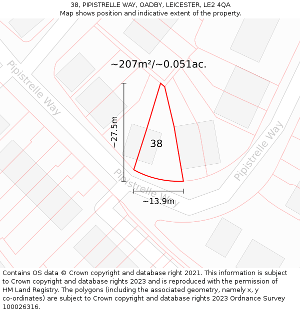 38, PIPISTRELLE WAY, OADBY, LEICESTER, LE2 4QA: Plot and title map