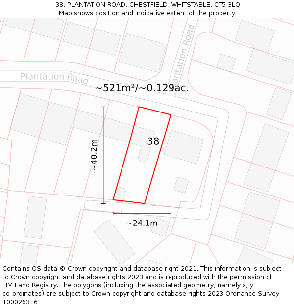 38, PLANTATION ROAD, CHESTFIELD, WHITSTABLE, CT5 3LQ: Plot and title map