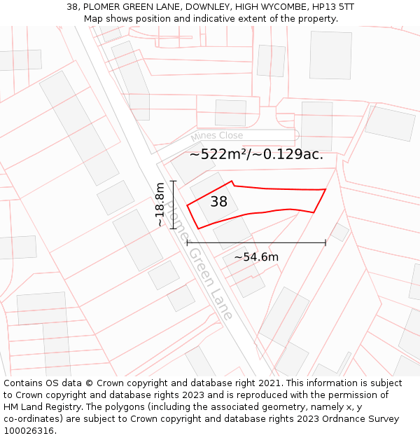 38, PLOMER GREEN LANE, DOWNLEY, HIGH WYCOMBE, HP13 5TT: Plot and title map