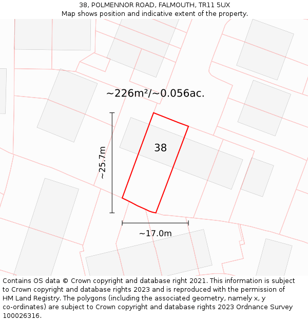 38, POLMENNOR ROAD, FALMOUTH, TR11 5UX: Plot and title map