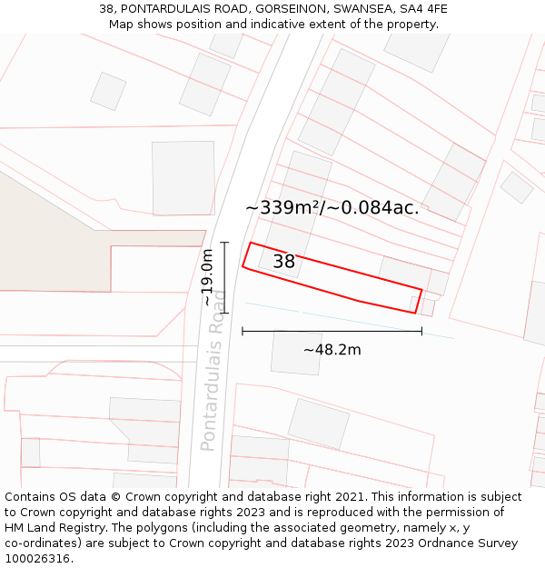 38, PONTARDULAIS ROAD, GORSEINON, SWANSEA, SA4 4FE: Plot and title map