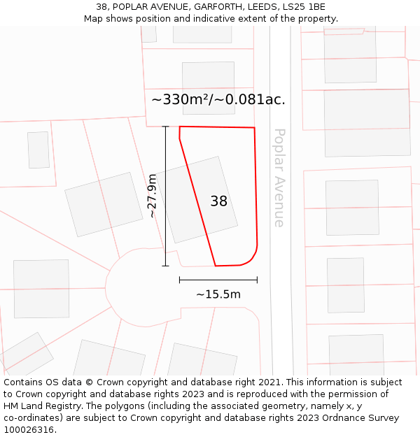 38, POPLAR AVENUE, GARFORTH, LEEDS, LS25 1BE: Plot and title map