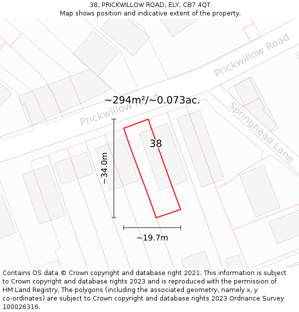 38, PRICKWILLOW ROAD, ELY, CB7 4QT: Plot and title map