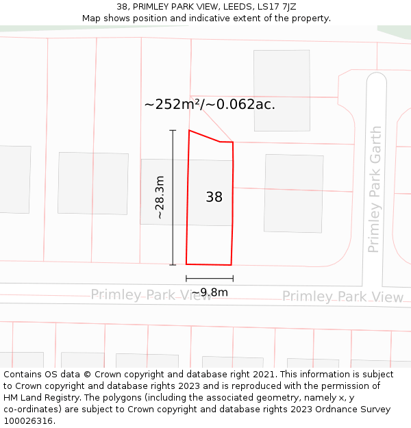 38, PRIMLEY PARK VIEW, LEEDS, LS17 7JZ: Plot and title map