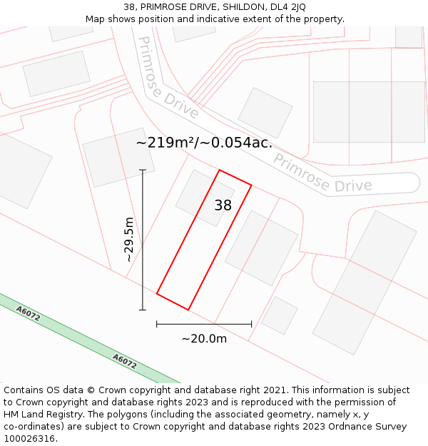 38, PRIMROSE DRIVE, SHILDON, DL4 2JQ: Plot and title map