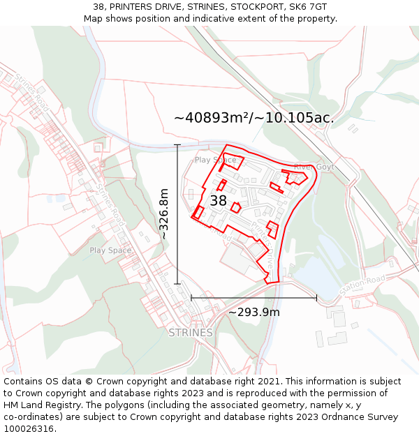 38, PRINTERS DRIVE, STRINES, STOCKPORT, SK6 7GT: Plot and title map