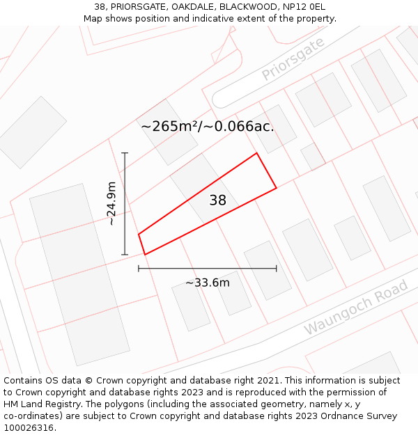 38, PRIORSGATE, OAKDALE, BLACKWOOD, NP12 0EL: Plot and title map