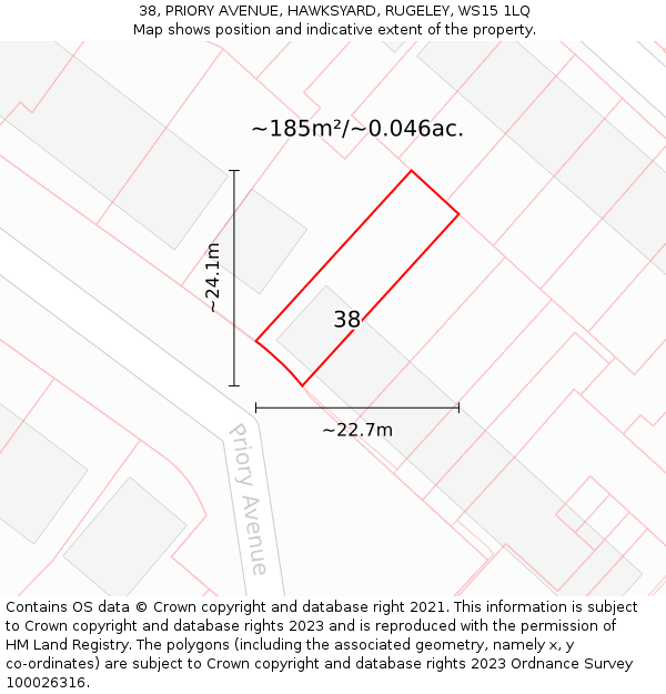 38, PRIORY AVENUE, HAWKSYARD, RUGELEY, WS15 1LQ: Plot and title map