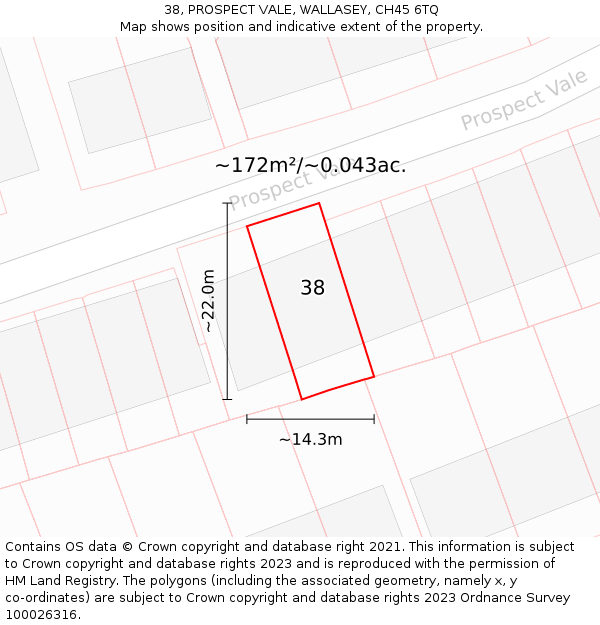 38, PROSPECT VALE, WALLASEY, CH45 6TQ: Plot and title map