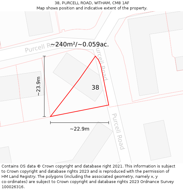 38, PURCELL ROAD, WITHAM, CM8 1AF: Plot and title map