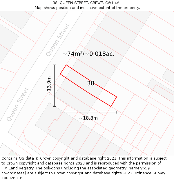 38, QUEEN STREET, CREWE, CW1 4AL: Plot and title map