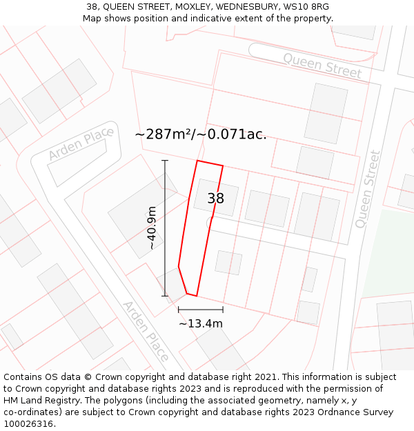 38, QUEEN STREET, MOXLEY, WEDNESBURY, WS10 8RG: Plot and title map