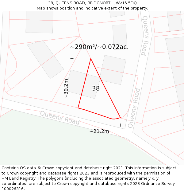 38, QUEENS ROAD, BRIDGNORTH, WV15 5DQ: Plot and title map