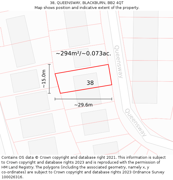 38, QUEENSWAY, BLACKBURN, BB2 4QT: Plot and title map