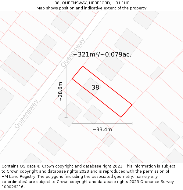 38, QUEENSWAY, HEREFORD, HR1 1HF: Plot and title map