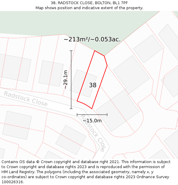 38, RADSTOCK CLOSE, BOLTON, BL1 7PF: Plot and title map