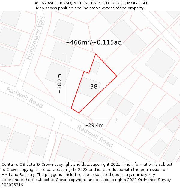 38, RADWELL ROAD, MILTON ERNEST, BEDFORD, MK44 1SH: Plot and title map