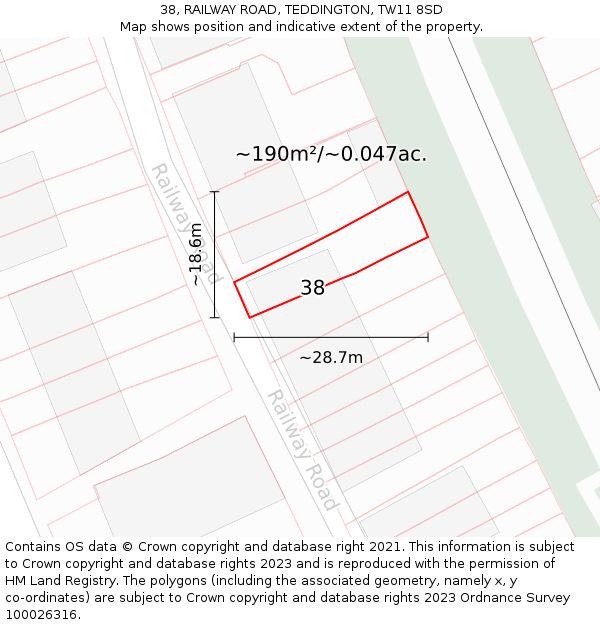 38, RAILWAY ROAD, TEDDINGTON, TW11 8SD: Plot and title map