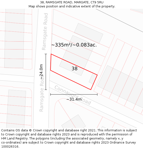 38, RAMSGATE ROAD, MARGATE, CT9 5RU: Plot and title map