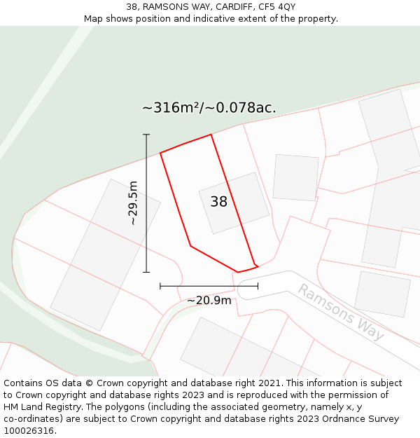 38, RAMSONS WAY, CARDIFF, CF5 4QY: Plot and title map