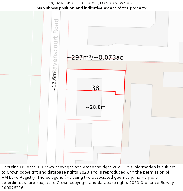 38, RAVENSCOURT ROAD, LONDON, W6 0UG: Plot and title map