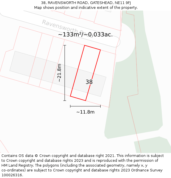 38, RAVENSWORTH ROAD, GATESHEAD, NE11 9FJ: Plot and title map