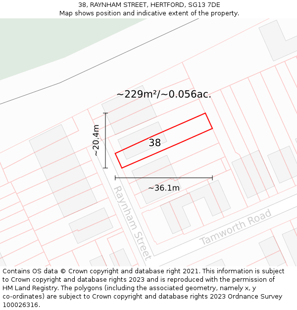 38, RAYNHAM STREET, HERTFORD, SG13 7DE: Plot and title map