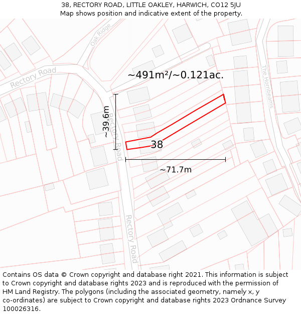 38, RECTORY ROAD, LITTLE OAKLEY, HARWICH, CO12 5JU: Plot and title map